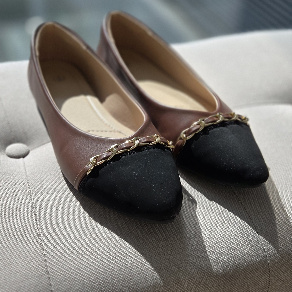 Brown and Black Capped Toe Women's Flats